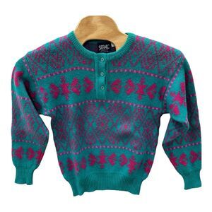 Vintage Serac Pullover‎ Sweater Womens Large 100% Wool Purple & Blue 90s Y2K